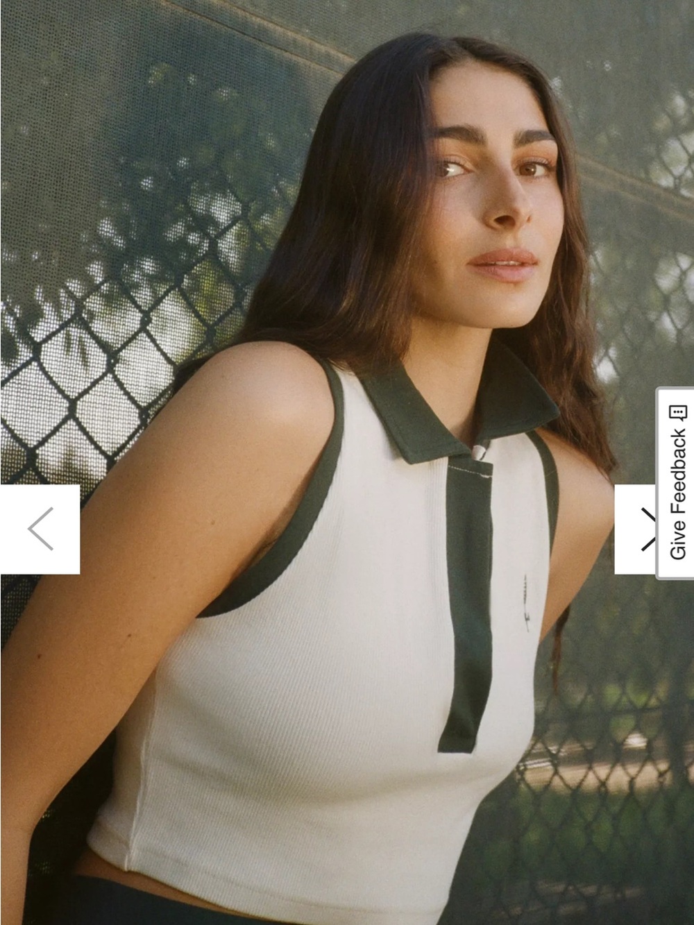 FILA Polo Crop Top in White with Dark Green Trim